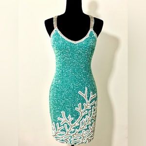 Lillie Rubin Aqua Sequin dress upcycled